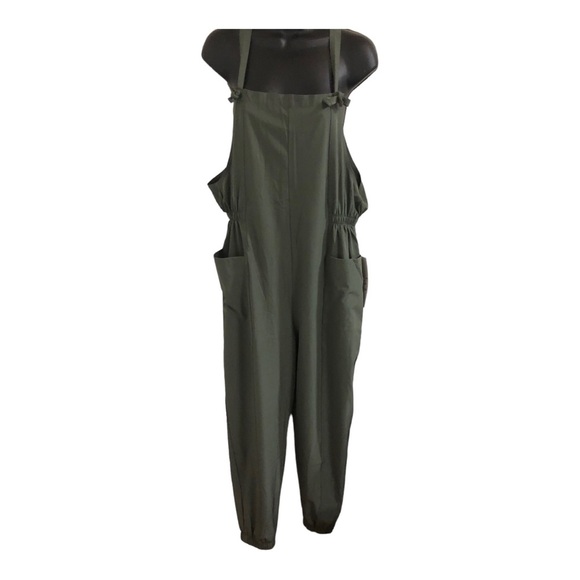 Vanilla‎ star olive green lightweight knotted smock jumpsuit overalls size large - Picture 13 of 16